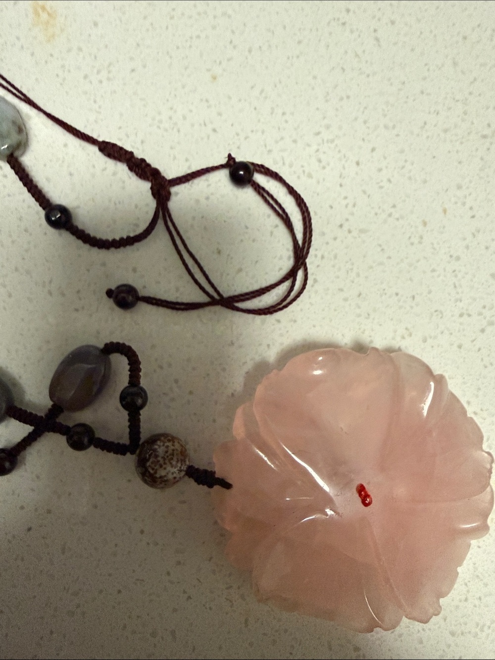 Rose Quartz Flower Pendant Necklace | Boho Pink Gemstone Necklace Vintage - Picture 7 of 10